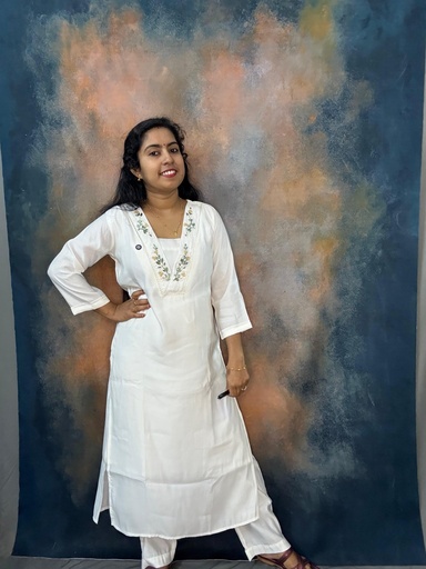 Kerala Cream Heavy Embroidery Slit 2PC set 