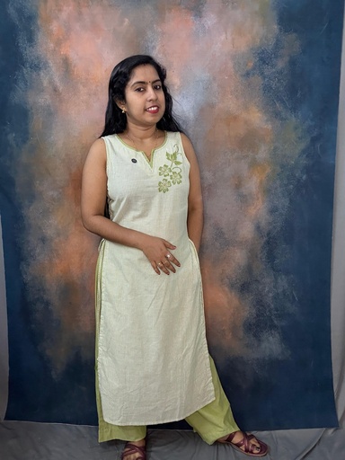 Anvita Pista Green Stripes Sleeveless Nayra Cut Kurti&Palazzo Bottom