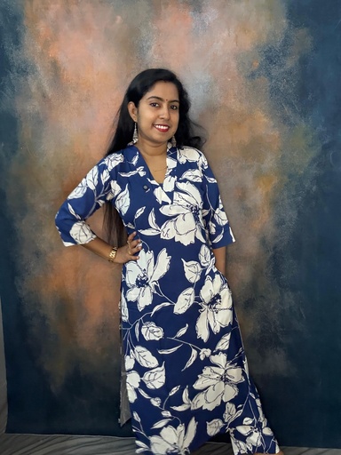 Rayon Big Floral Print Slit Coord Set 