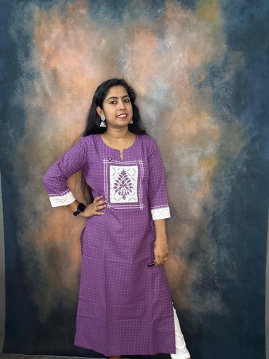 Anvita Purple Kantha Work Slit Kurti