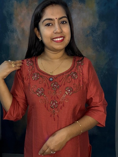 Heavy Hand Work Premium Vatican Silk Slit Kurti 