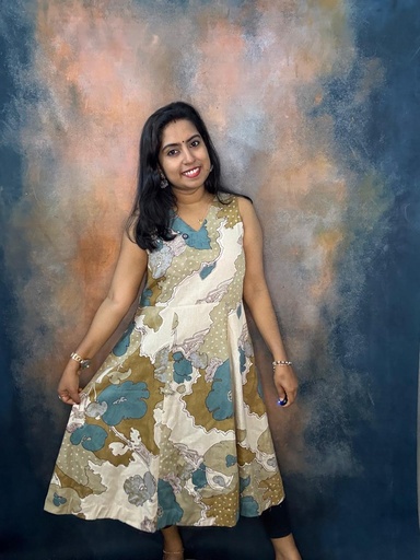 Anvita Mustard & Multicolr 6 Panel Sleeveless Frock 