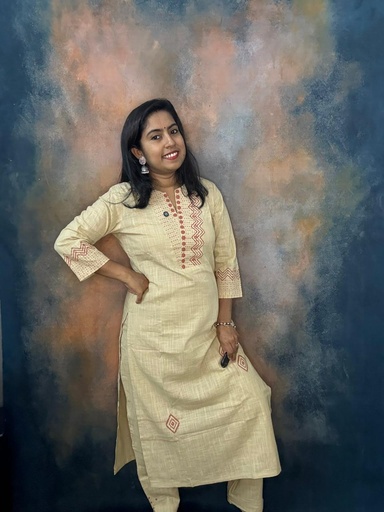 Anvita Beige & Brick Color Handpaint Work 2pcs Slit Kurti 