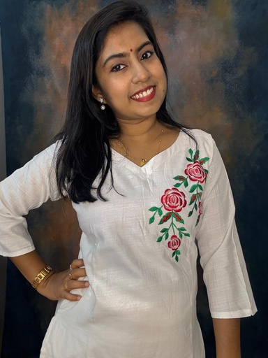 ChristmasVatican Silk With Green & Red Flower Design Slit Kurti 