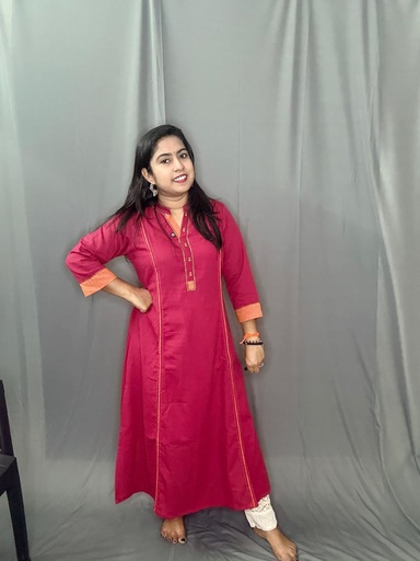 L0203 Anvita Pink 6 Panel Chinese Collar Neck Aline Slit Kurti