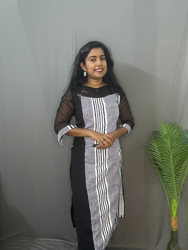L0048 Farishta Black&White Stripes Slit Kurti