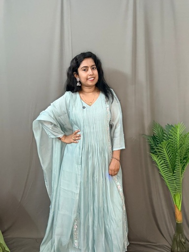 LP0033 Powder Blue Mul Chanderi 3PC Set
