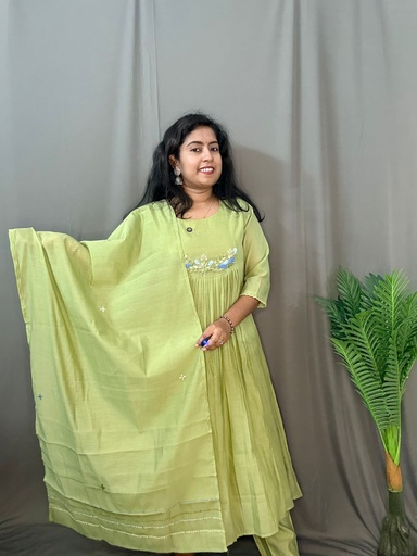 LP0032 Green Mul Chanderi 3PC Set