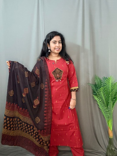 L0093 Maroon Cotton 3PC Set