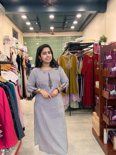 L0223 Anvita White & Black Stripe Slit Kurti 