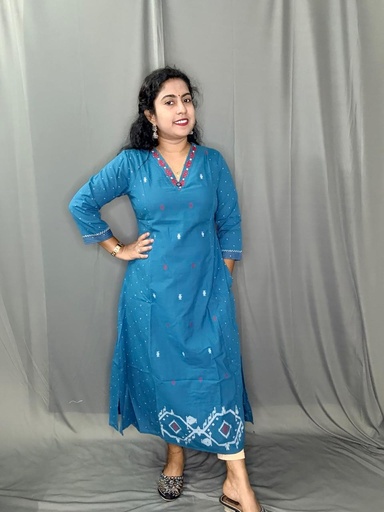  L0161 Anvita Teal Blue Aline Slit Kurti