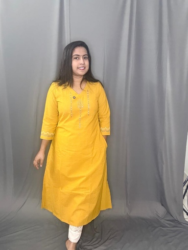 L0187 Anvita Mustard Yellow Aline Slit Kurti