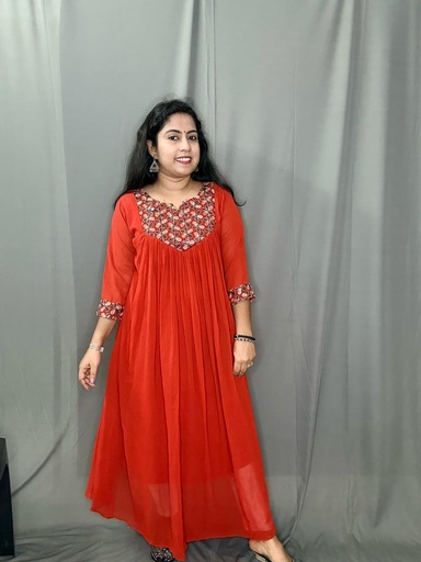 L0141 Orange Georgette Kurti