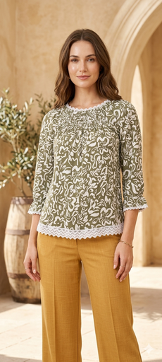 L0155 Smocked Neck Short Tops