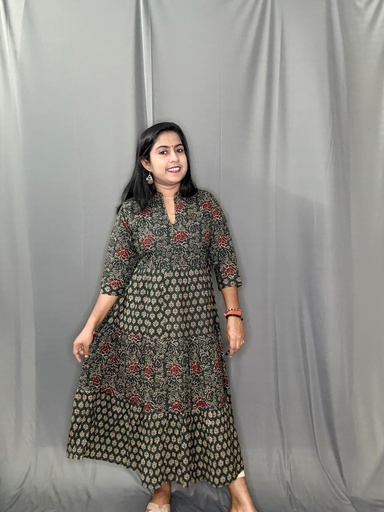 L0182 Dark Green Jaipur Cotton Frock