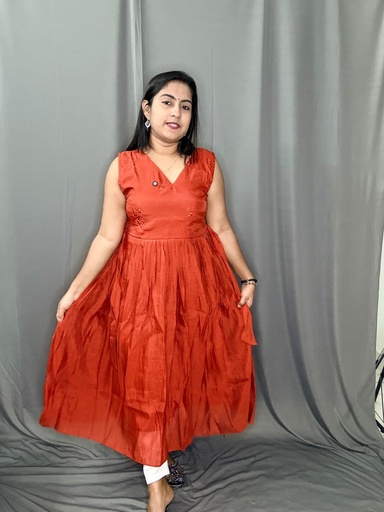 L0171 Mul Chanderi Sleeveless Frock