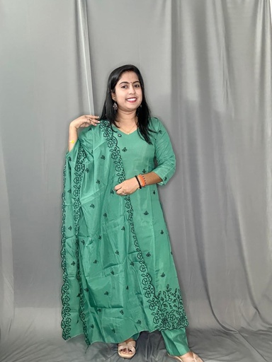 L0184 Green Mul Chanderi Embroidered 3PC Set