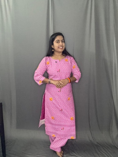L0180 Check Pattern Cotton Coord Set with Cut Work