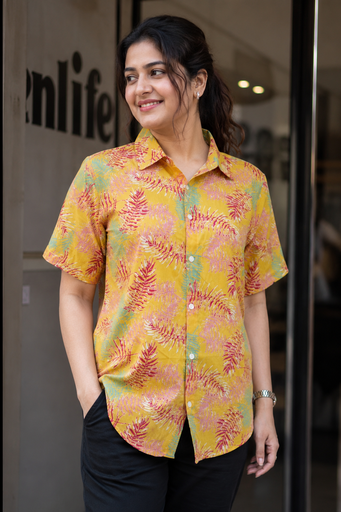 L0202 Yellow Botanical Printed Shirt