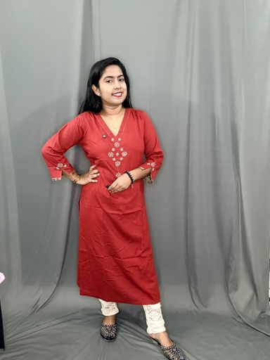 L0212 Anvita Rust V Neck Slit Kurti