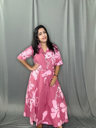 L0192 Anvita Mauve Half Body Panal Collar Aline