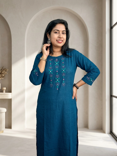 ANV033 Anvita Peacock Appleque Work Slit Kurti 