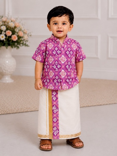 BK 015 Boys Onam Special Shirt & Mundu Set