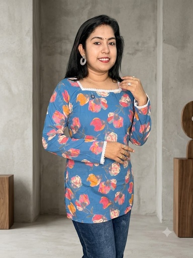 MFA015 Teal Blue Cotton Tunic Top