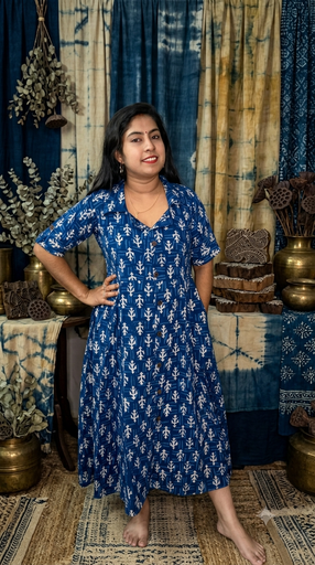 BHL005 Indigo Shirt Collar Frock