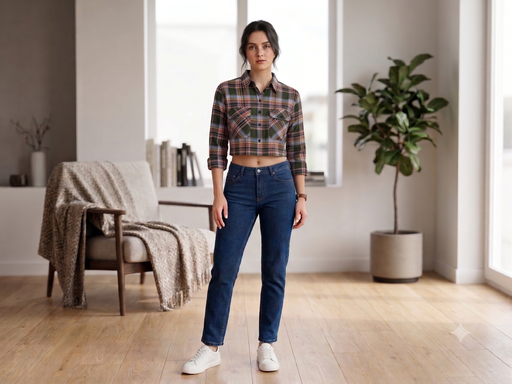 RF002 Olive Checked Crop Shirt
